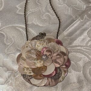 Accessorize Floral Satin Clutch in Pink and Cream